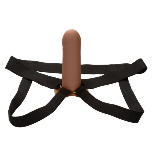 Коричневый фаллопротез из силикона Extension with Harness - 15,75 см. - California Exotic Novelties - купить с доставкой в Братске