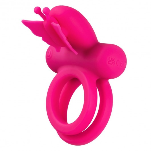 Розовое эрекционное виброкольцо Silicone Rechargeable Dual Butterfly Ring - California Exotic Novelties - в Братске купить с доставкой