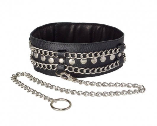 Чёрный ошейник с цепочками и поводком - Sitabella - купить с доставкой в Братске