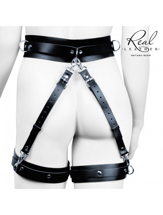 Черный кожаный пояс с гартерами - S-M - Notabu - купить с доставкой в Братске
