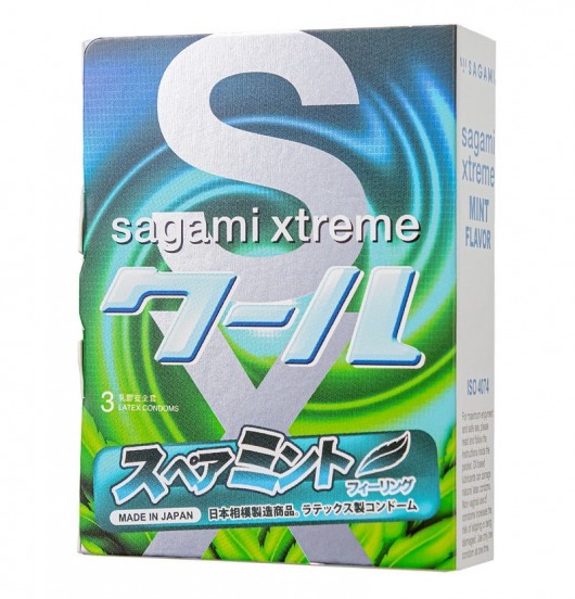 Презервативы Sagami Xtreme Mint с ароматом мяты - 3 шт. - Sagami - купить с доставкой в Братске