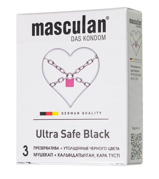 Ультрапрочные презервативы Masculan Ultra Safe Black - 3 шт. - Masculan - купить с доставкой в Братске