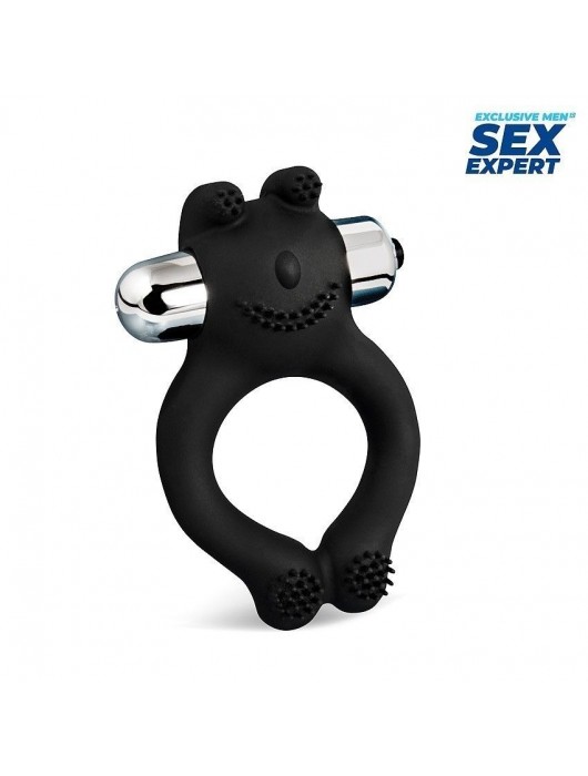 Черное силиконовое эрекционное виброкольцо Sex Expert - Sex Expert - в Братске купить с доставкой