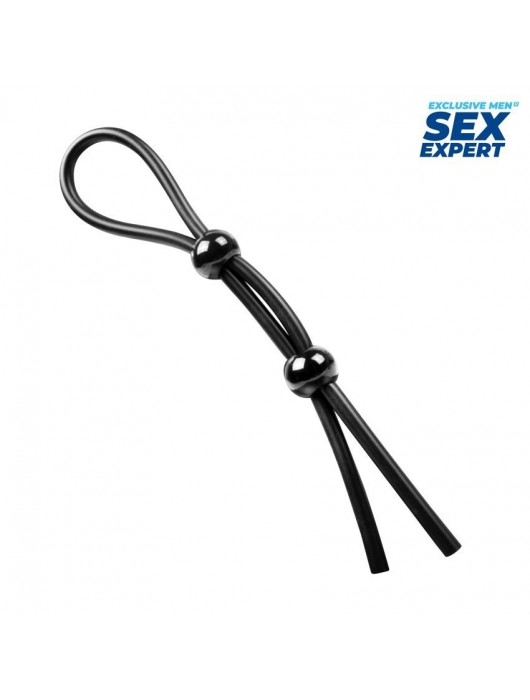 Черное силиконовое лассо с двумя шариками для утяжки - Sex Expert - в Братске купить с доставкой
