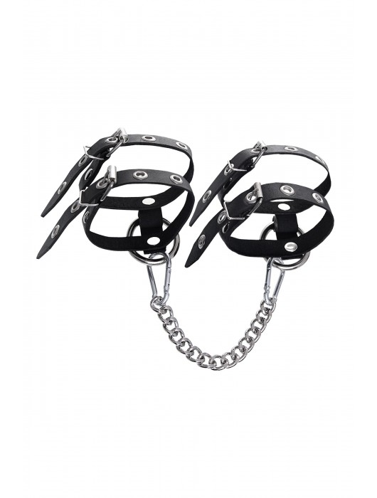 Черные однослойные кожаные оковы из двух ремешков - Pecado - купить с доставкой в Братске