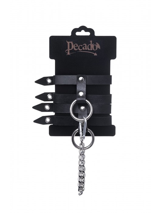 Черные однослойные кожаные оковы из двух ремешков - Pecado - купить с доставкой в Братске