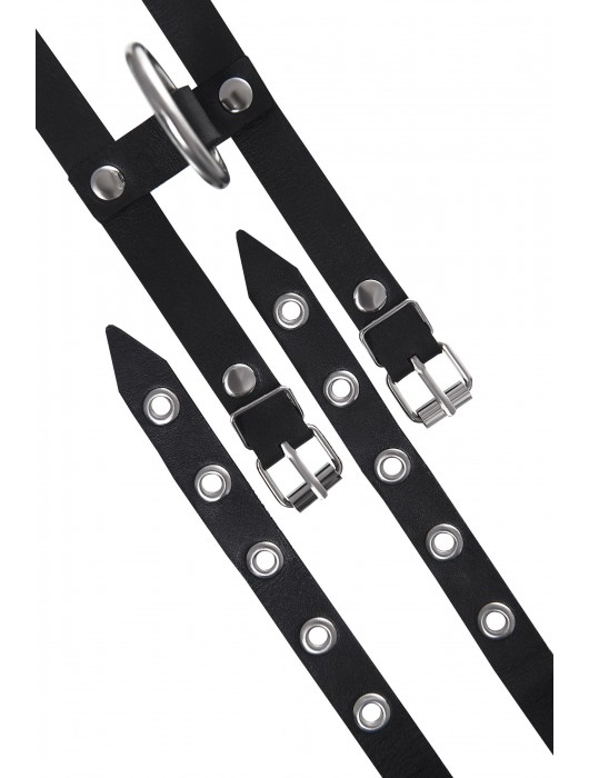 Черные однослойные кожаные оковы из двух ремешков - Pecado - купить с доставкой в Братске