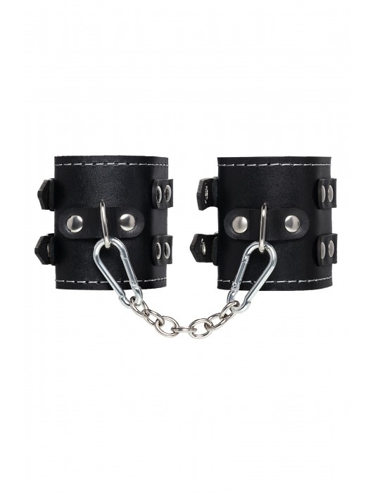 Черные кожаные наручники с двумя ремнями и красной подкладкой - Pecado - купить с доставкой в Братске