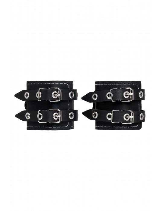 Черные кожаные наручники с двумя ремнями и красной подкладкой - Pecado - купить с доставкой в Братске