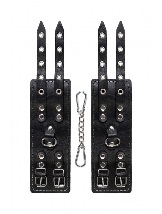 Черные кожаные наручники с двумя ремнями и красной подкладкой - Pecado - купить с доставкой в Братске