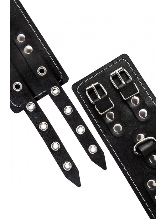 Черные кожаные наручники с двумя ремнями и красной подкладкой - Pecado - купить с доставкой в Братске