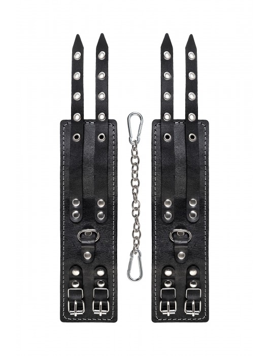 Черные кожаные оковы с двумя ремнями и красной подкладкой - Pecado - купить с доставкой в Братске