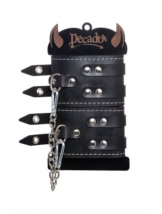 Черные кожаные оковы с двумя ремнями и красной подкладкой - Pecado - купить с доставкой в Братске