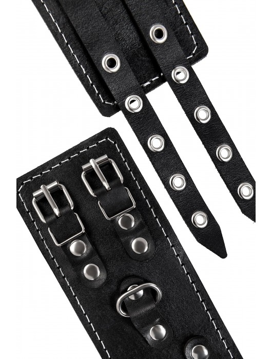 Черные кожаные оковы с двумя ремнями и красной подкладкой - Pecado - купить с доставкой в Братске
