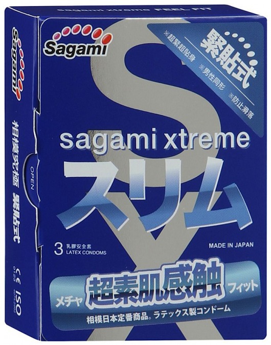 Розовые презервативы Sagami Xtreme FEEL FIT 3D - 3 шт. - Sagami - купить с доставкой в Братске