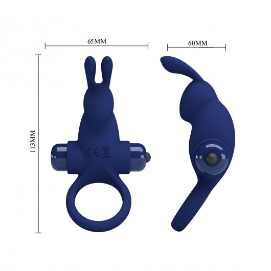 Синее эрекционное кольцо с выступом-зайчиком для стимуляции клитора - Baile - в Братске купить с доставкой