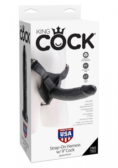 Страпон Harness со съемной чёрной насадкой King Cock 9 - 23 см. - Pipedream - купить с доставкой в Братске