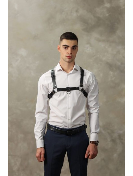 Черная мужская кожаная портупея №4 - БДСМ Арсенал - купить с доставкой в Братске