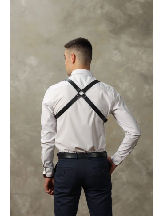 Черная мужская кожаная портупея №4 - БДСМ Арсенал - купить с доставкой в Братске