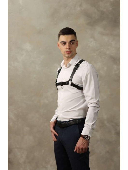 Черная мужская кожаная портупея №4 - БДСМ Арсенал - купить с доставкой в Братске