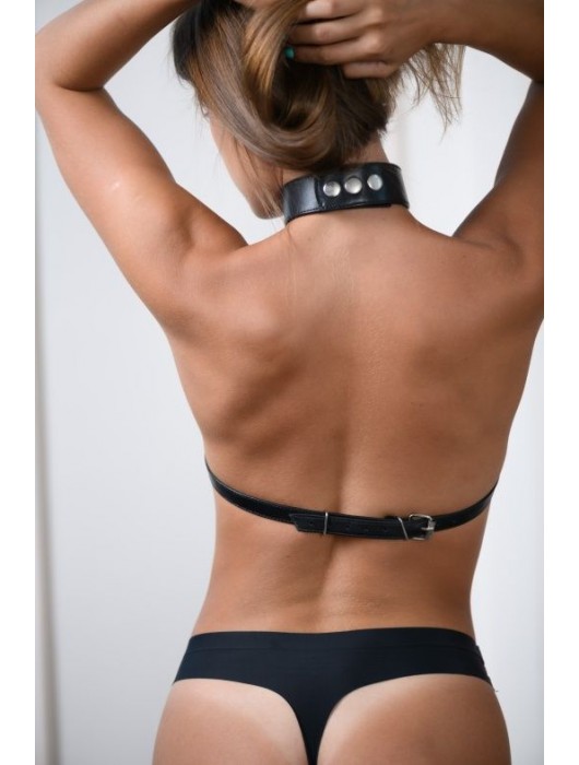 Черная кожаная сбруя с ошейником plus size из нежной кожи - БДСМ Арсенал - купить с доставкой в Братске