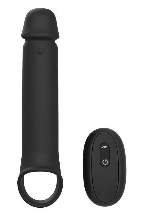 Черная насадка-удлинитель с вибрацией Vibrating Extender With Remote - Dream Toys - в Братске купить с доставкой