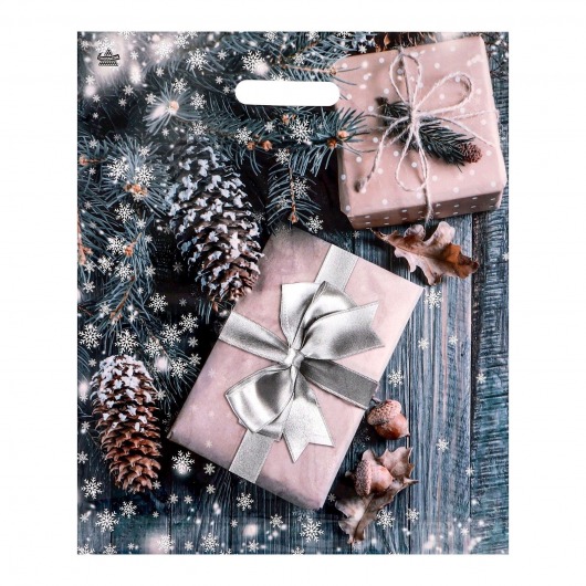Новогодний пакет с принтом в виде подарков и вырубной ручкой (45х38 см) - Сима-Ленд - купить с доставкой в Братске