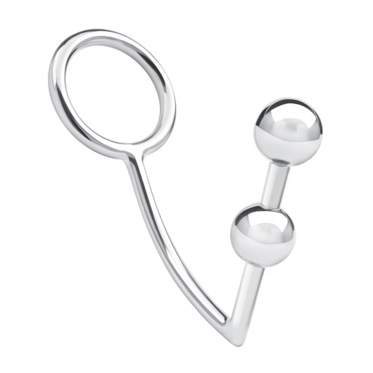 Кольцо на пенис с анальным стимулятором Two Bead Stainless Steel Anal Hook   Cock Ring - BlueLine - в Братске купить с доставкой