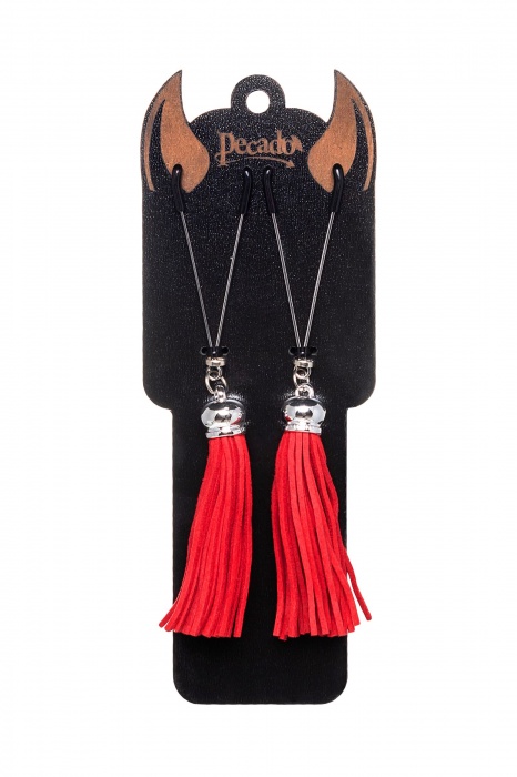 Зажимы на соски «Вилки» с красными кисточками из замши - Pecado - купить с доставкой в Братске