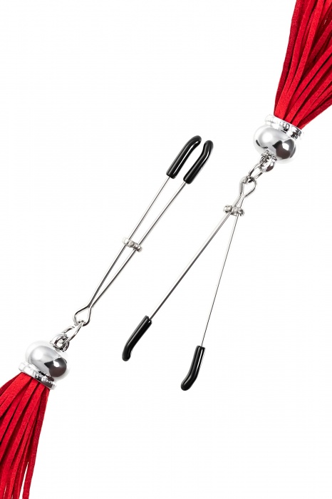 Зажимы на соски «Вилки» с красными кисточками из замши - Pecado - купить с доставкой в Братске