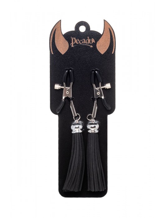 Зажимы на соски «Прищепки» с черными кисточками из замши - Pecado - купить с доставкой в Братске