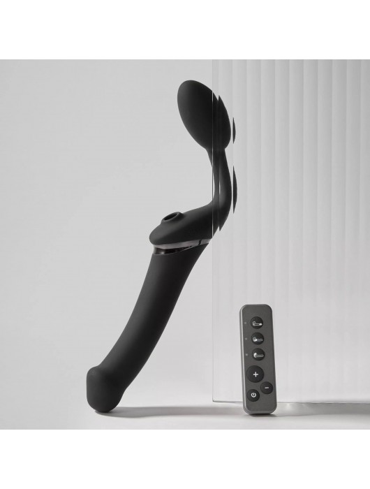 Черный безремневой вибрострапон Strap-On-Me Multi Orgasm Size XL - Strap-on-me - купить с доставкой в Братске