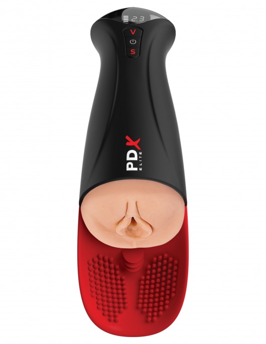 Телесный мастурбатор-вагина в черной колбе с вибрацией Fuck-O-Matic Pro XL - Pipedream - в Братске купить с доставкой
