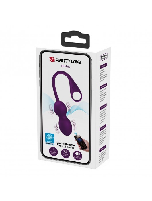 Фиолетовые вагинальные шарики Elvira с управлением через смартфон - Baile