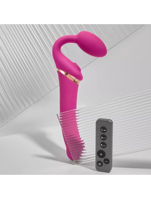 Ярко-розовый безремневой страпон Multi Orgasm Bendable Strap-On size XL с клиторальной стимуляцией - Strap-on-me - купить с доставкой в Братске