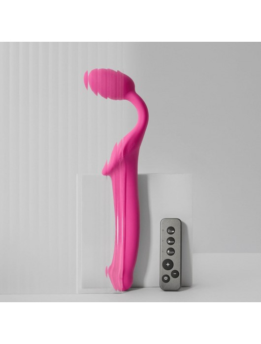 Ярко-розовый безремневой страпон Strap-on-me Vibrating Bendable Strap-On size L - Strap-on-me - купить с доставкой в Братске