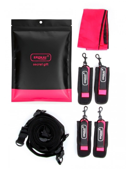 Черно-розовый эротический набор: фиксатор, оковы, наручники, повязка - Erokay - купить с доставкой в Братске