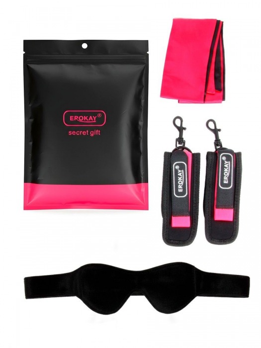 Черно-розовый эротический набор: маска, наручники и повязка - Erokay - купить с доставкой в Братске