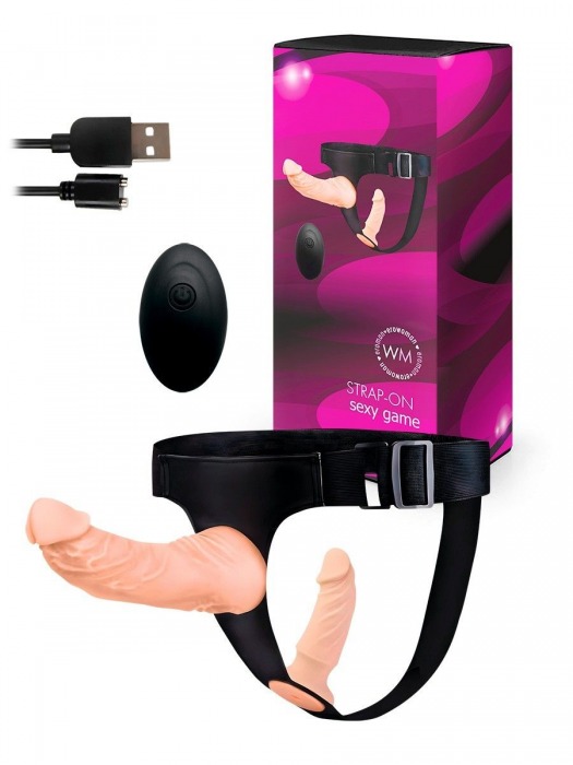 Женский страпон с 2 насадками, вибрацией и пультом ДУ - Erowoman-Eroman - купить с доставкой в Братске