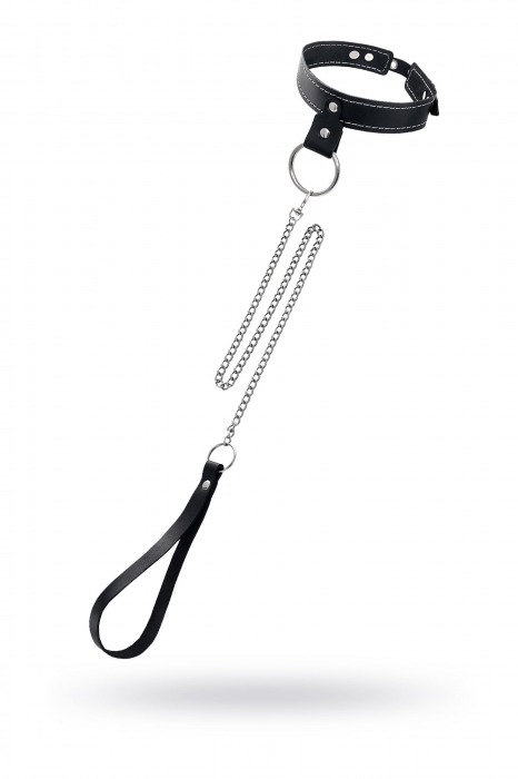 Черный узкий однослойный ошейник с серебристым поводком-цепочкой - Pecado - купить с доставкой в Братске