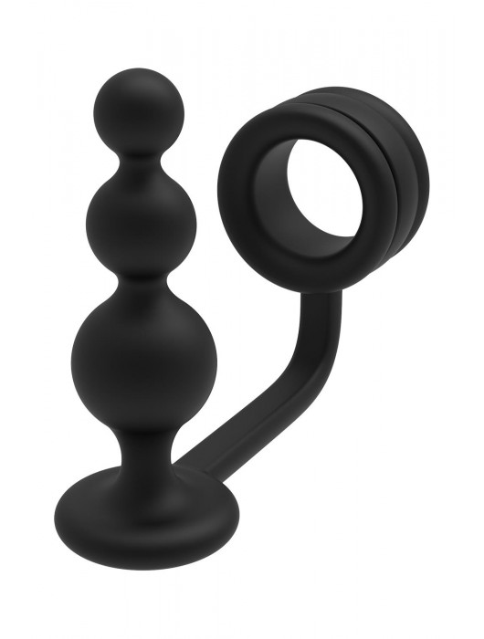Черное эрекционное кольцо с анальной елочкой Cockring With Beaded Anal Plug - Dream Toys - в Братске купить с доставкой