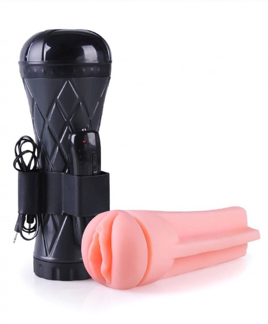 Телесный мастурбатор-вагина в черной колбе с вибрацией - Boys of Toys - в Братске купить с доставкой