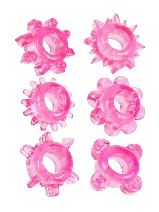 Набор из 6 розовых эрекционных колец с различным рельефом - Erowoman-Eroman - в Братске купить с доставкой