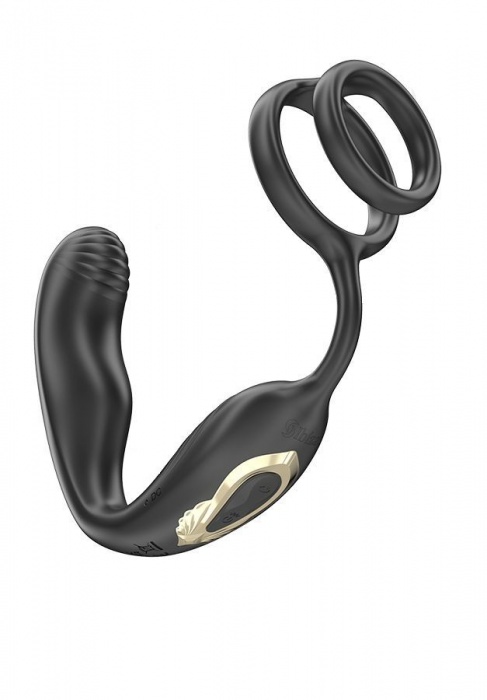 Черная анальная пробка с вращением и эрекционными кольцами - Ibiza - в Братске купить с доставкой