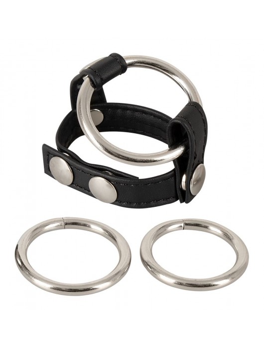 Подхват для мошонки с 3 съемными эрекционными кольцами Leder-Riemen - Orion - в Братске купить с доставкой