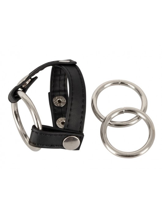 Подхват для мошонки с 3 съемными эрекционными кольцами Leder-Riemen - Orion - в Братске купить с доставкой