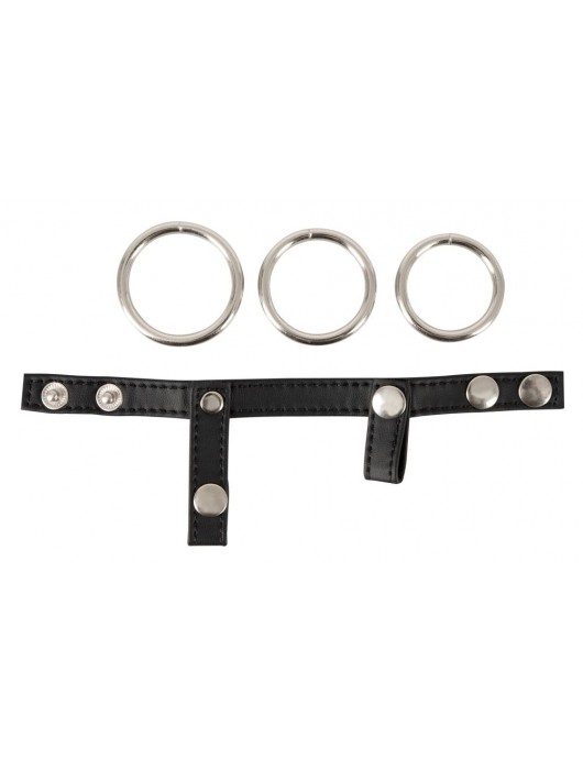 Подхват для мошонки с 3 съемными эрекционными кольцами Leder-Riemen - Orion - в Братске купить с доставкой