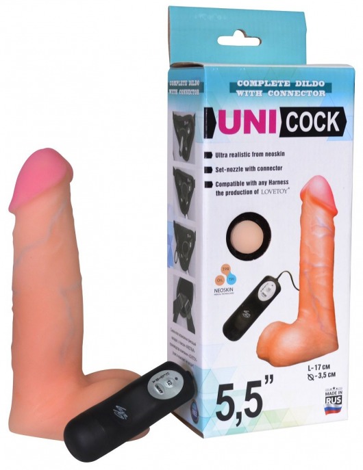 Фаллическая насадка Харнесс UNICOCK 5,5  с вибрацией - 17 см. - LOVETOY (А-Полимер) - купить с доставкой в Братске