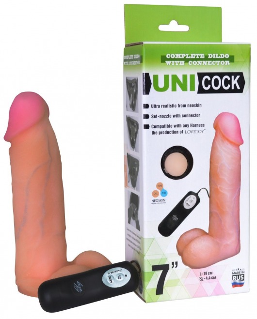 Фаллическая насадка Харнесс UNICOCK 7  с вибрацией - 19 см. - LOVETOY (А-Полимер) - купить с доставкой в Братске