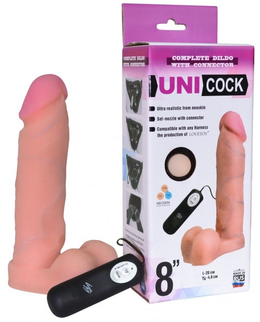 Фаллическая насадка Харнесс UNICOCK 8  с вибрацией - 20 см. - LOVETOY (А-Полимер) - купить с доставкой в Братске